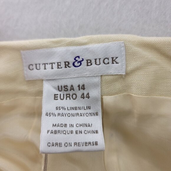 Cutter & Buck Size 14 Chino Linen Rayon Cream Floral Embroidered Lined Pants - Picture 6 of 12